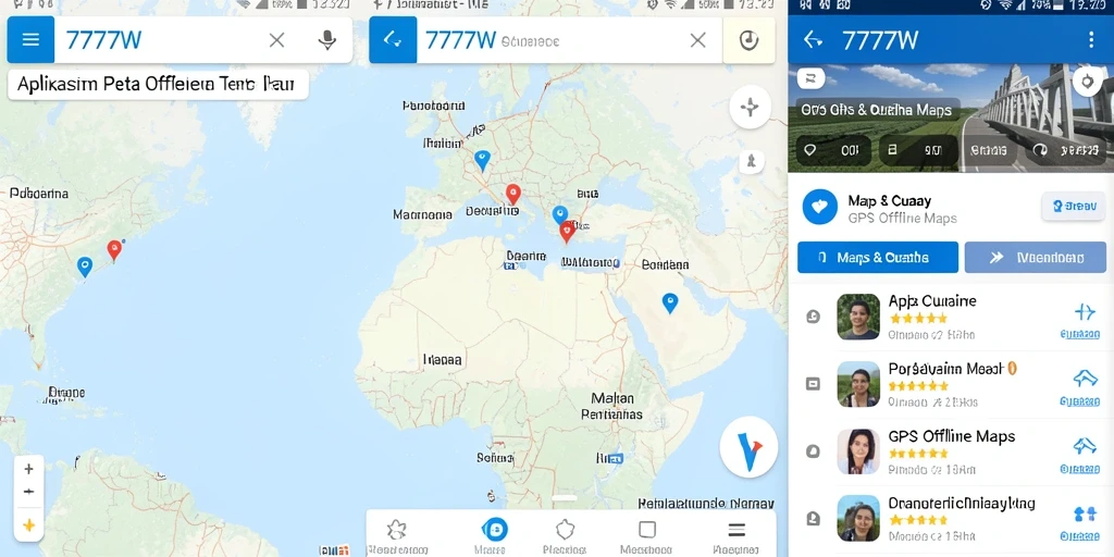 Antarmuka aplikasi GPS Offline Maps 7777W yang intuitif dan mudah digunakan.