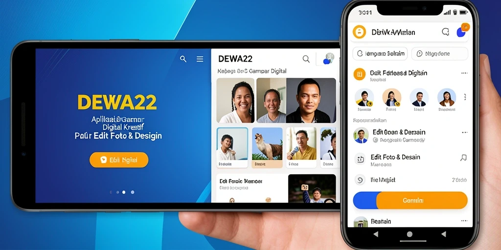 Antarmuka DEWA22 dengan fitur edit foto dan desain yang menarik.