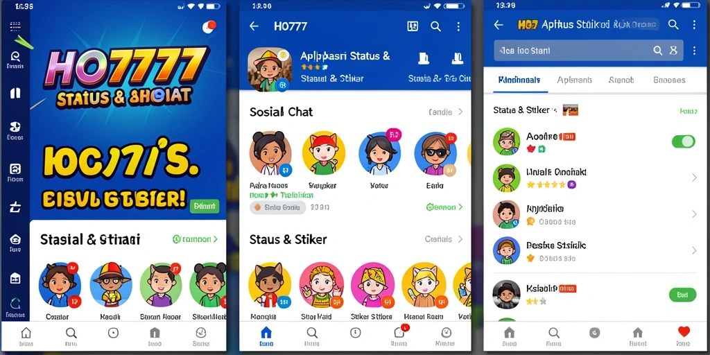 Tampilan aplikasi HO777 dengan pilihan stiker yang menarik.
