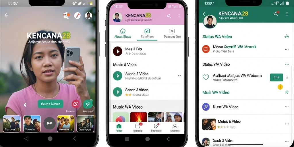 Antarmuka KENCANA28 dengan fungsi editing video status yang menarik.